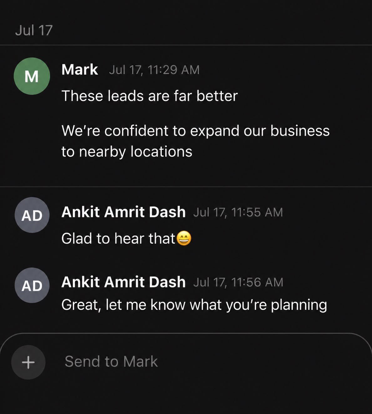 Client message saying the leads are far better
